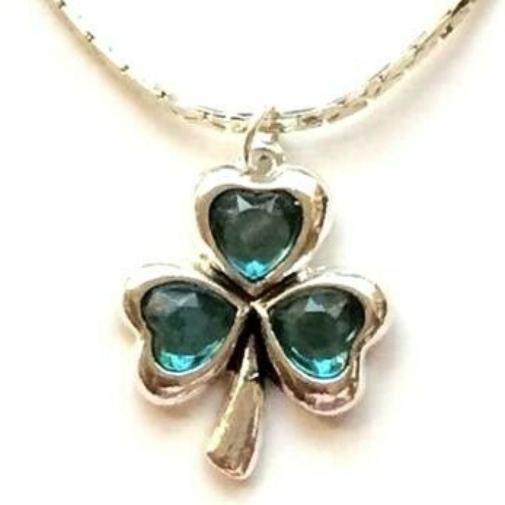 Silver Plated Green Irish Shamrock Necklace 18" Celtic St Patricks Day Jewelry